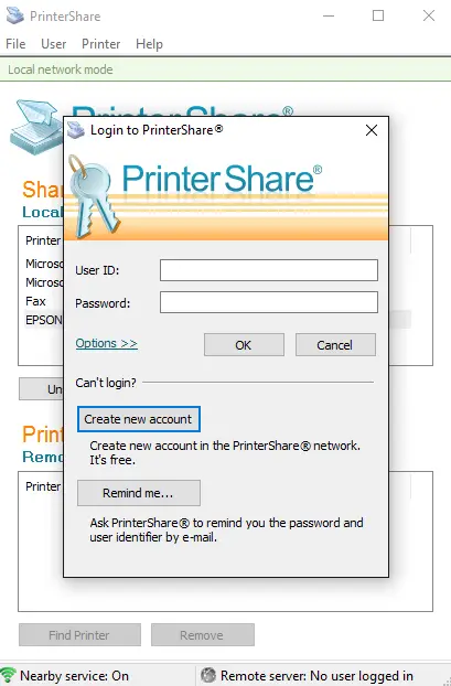 Printer Share - Login