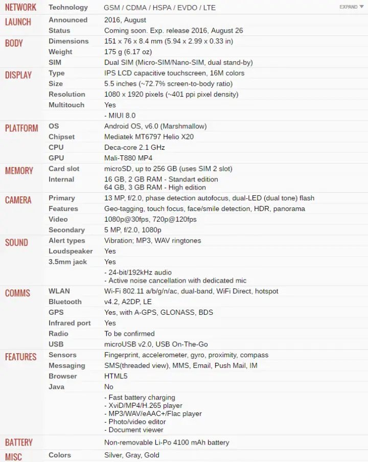 Xiaomi Redmi Note 4 Full phone specifications