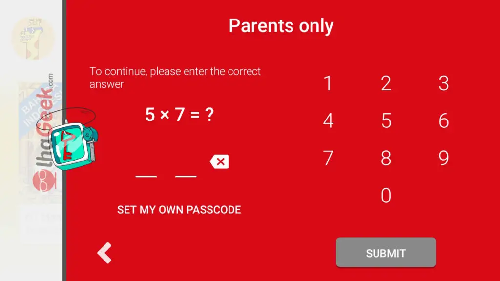 Passcode Parent - YouTube Kids