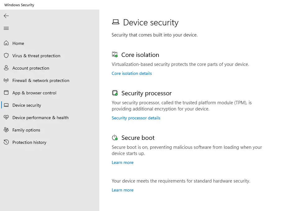 Device Security Windows 10