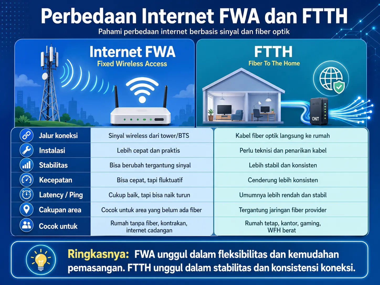 Perbedaan Internet FWA dan FTTH