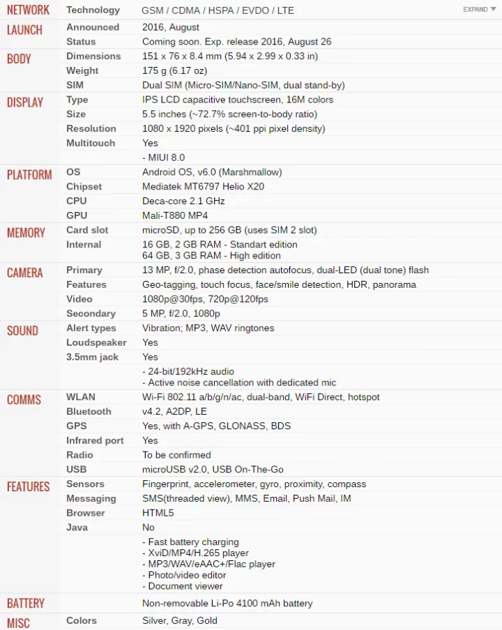 Xiaomi Redmi Note 4 Full phone specifications