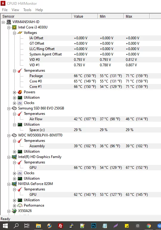 Review Notebook Cooler DEEPCOOL N17 3 HWMonitor