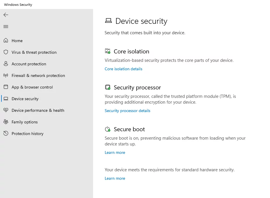 Device Security Windows 10